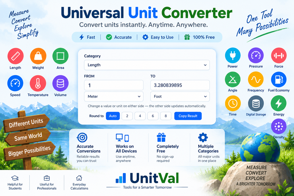 UnitVal universal unit converter for converting measurements between units